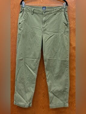 GAP olive green chino crop pants w/cuff cotton blend stretchy mid rise size 12